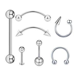 7-Pcs Silver Navel, Eyebrow, Tongue, Lip, Nose Variety Set
